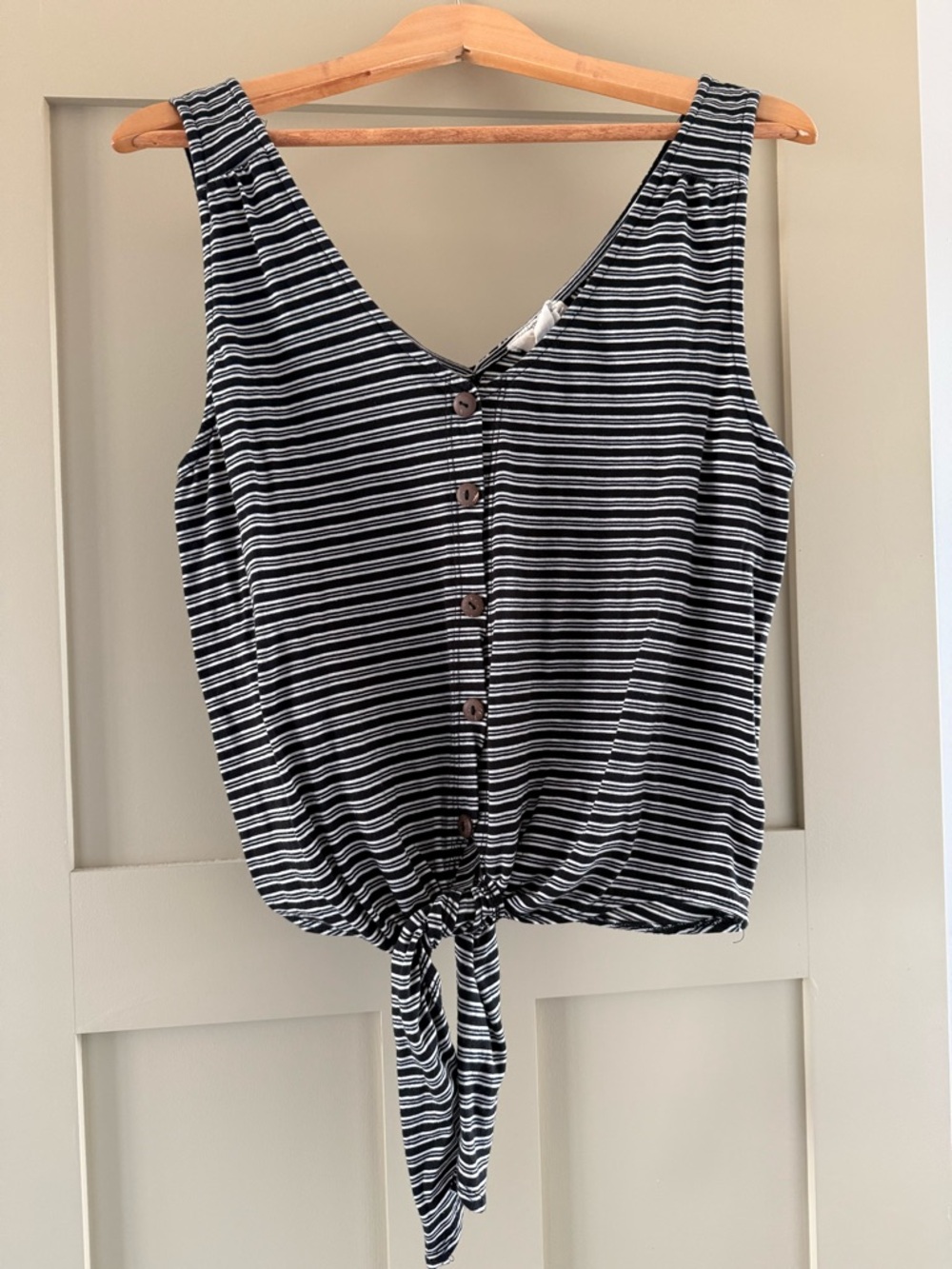Blu Pepper Black and White Striped Tie-Front Tank